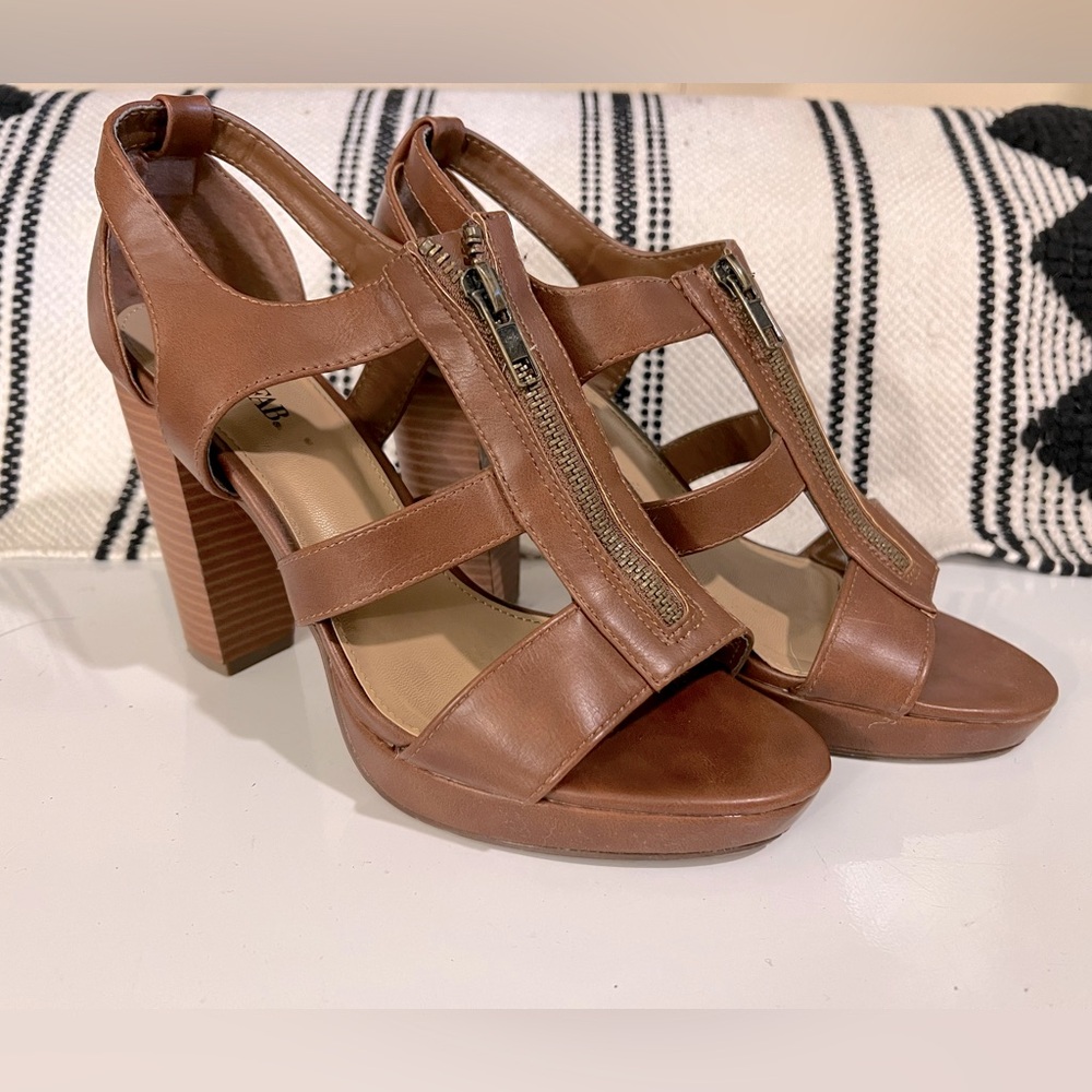 JustFab Zip Front Leather High Heels
